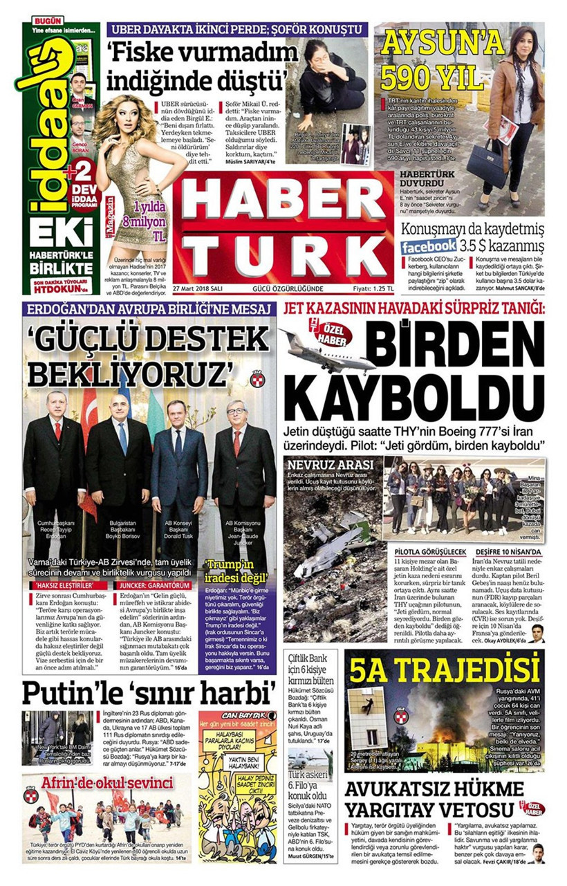 Gazete manşetleri 27 Mart 2018 Hürriyet - Sözcü - Cumhuriyet - Resim: 2