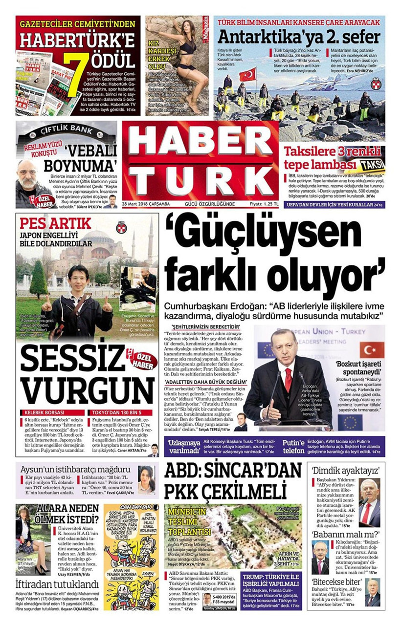 Gazete manşetleri 28 Mart 2018 Hürriyet - Sözcü - Habertürk - Resim: 2
