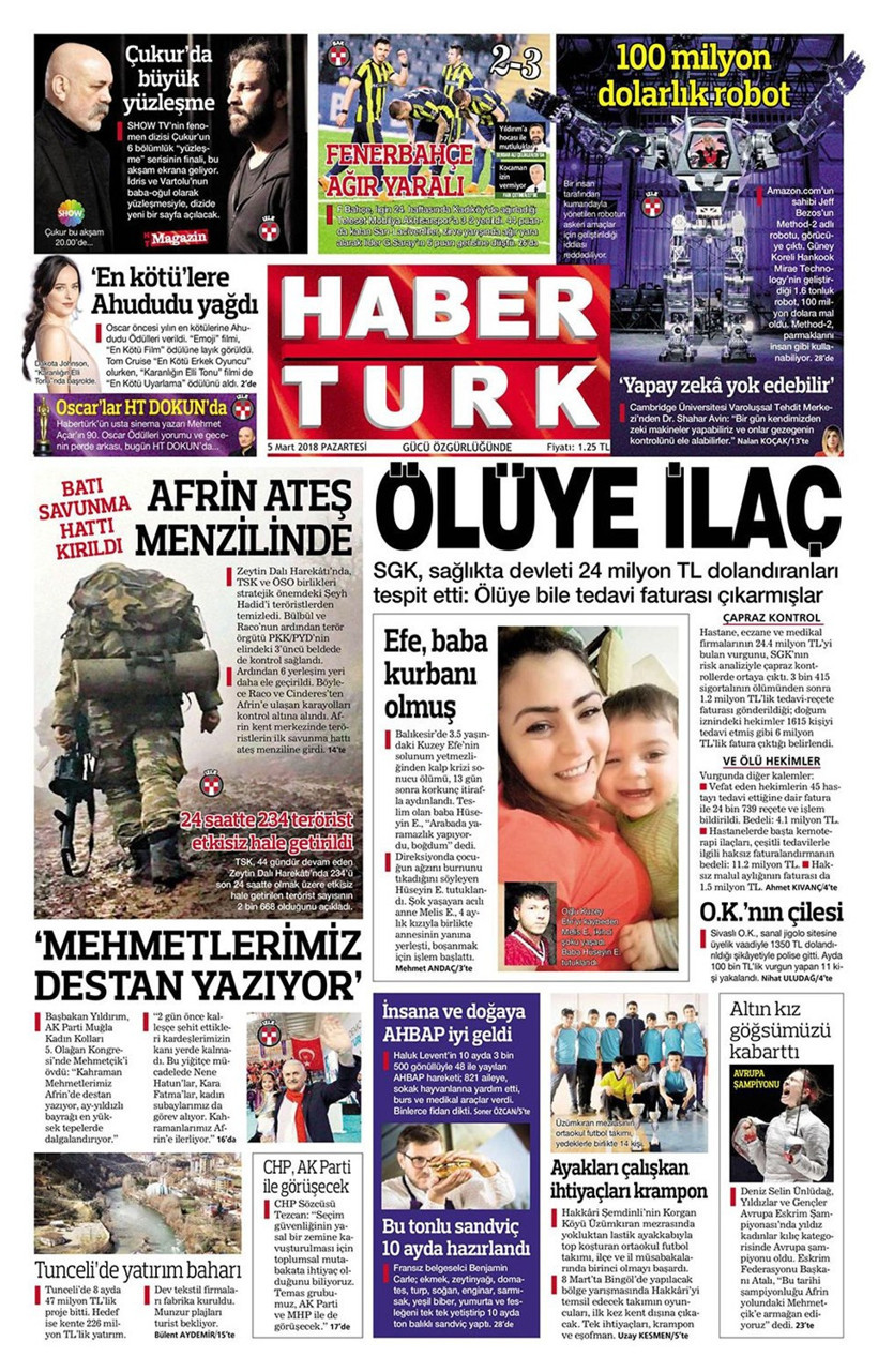 Gazete manşetleri 5 Mart 2018 Hürriyet - Sözcü - Fanatik - Resim: 3