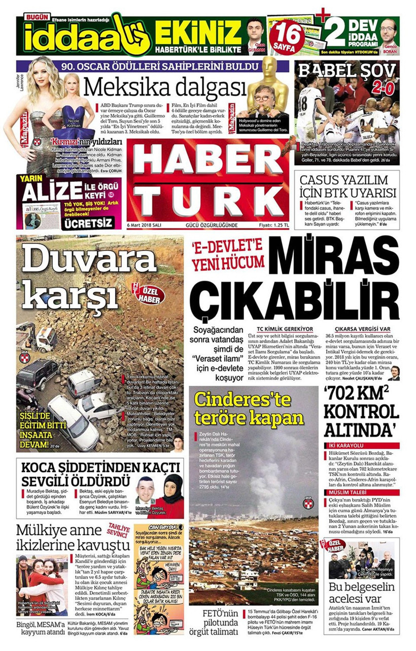 Gazete manşetleri 6 Mart 2018 Hürriyet - Sözcü - Fanatik - Resim: 4