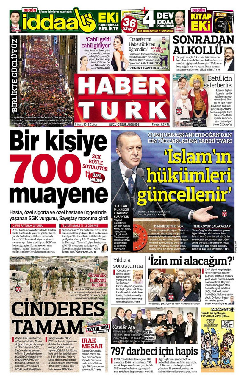 Gazete manşetleri 9 Mart 2018 Hürriyet - Sözcü - Fanatik - Resim: 4