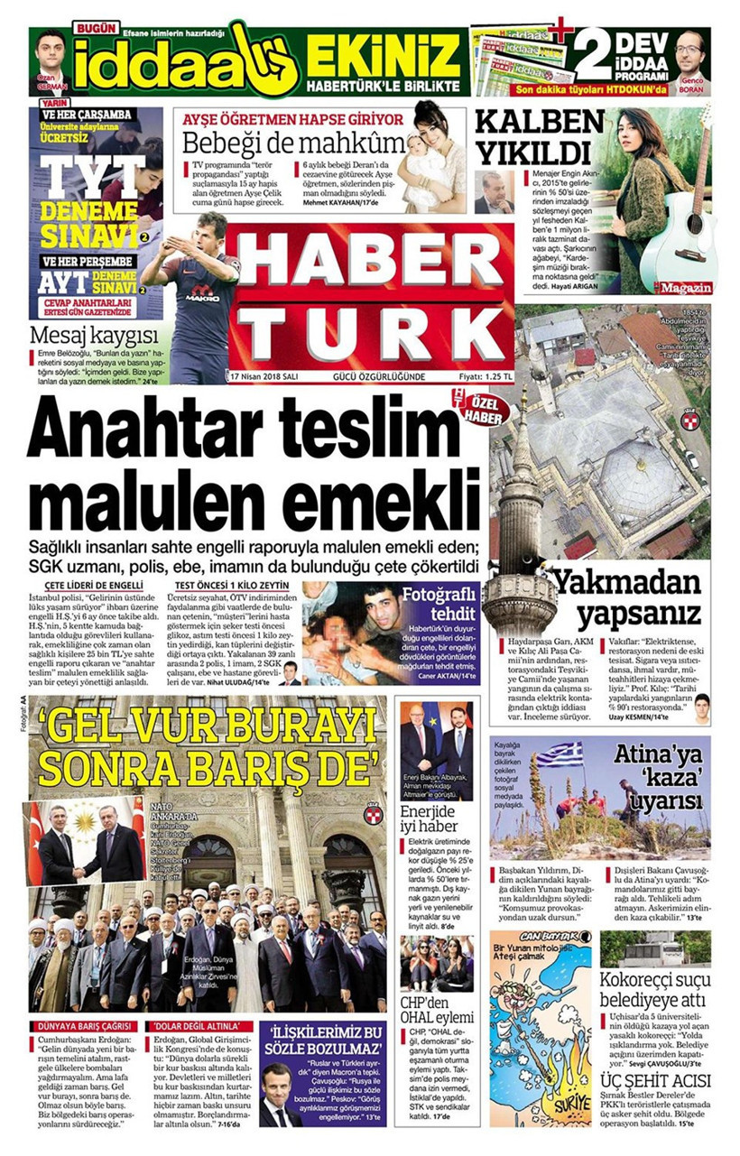 Gazete manşetleri 17 Nisan 2018 Hürriyet - Sözcü - Posta - Resim: 1