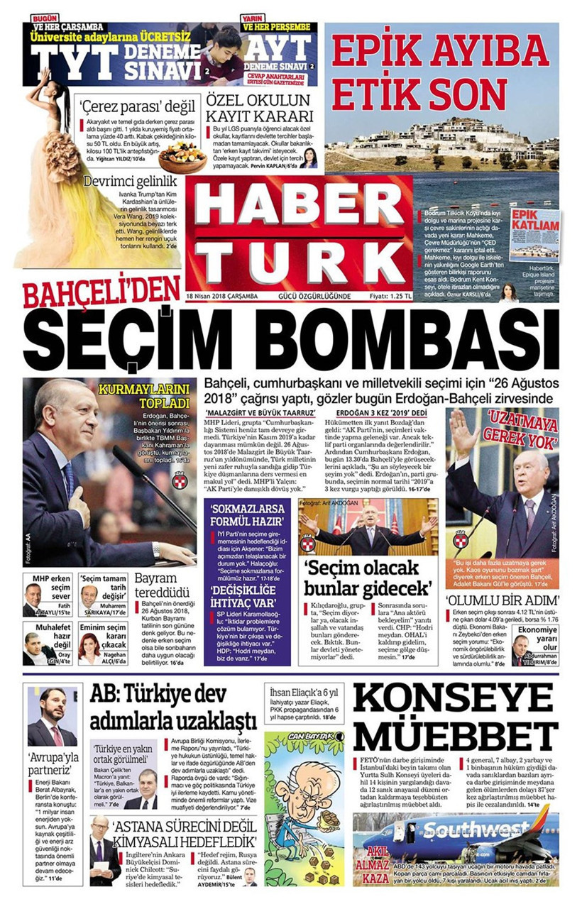 Gazete manşetleri 18 Nisan 2018 Hürriyet - Sözcü - Posta - Resim: 3