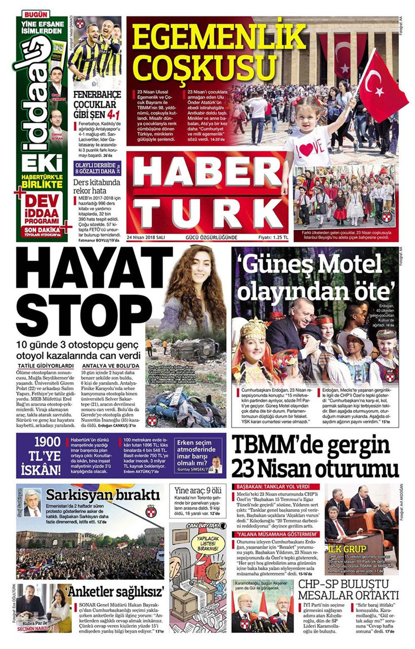 Gazete manşetleri 24 Nisan 2018 Hürriyet - Sözcü - Habertürk - Resim: 2