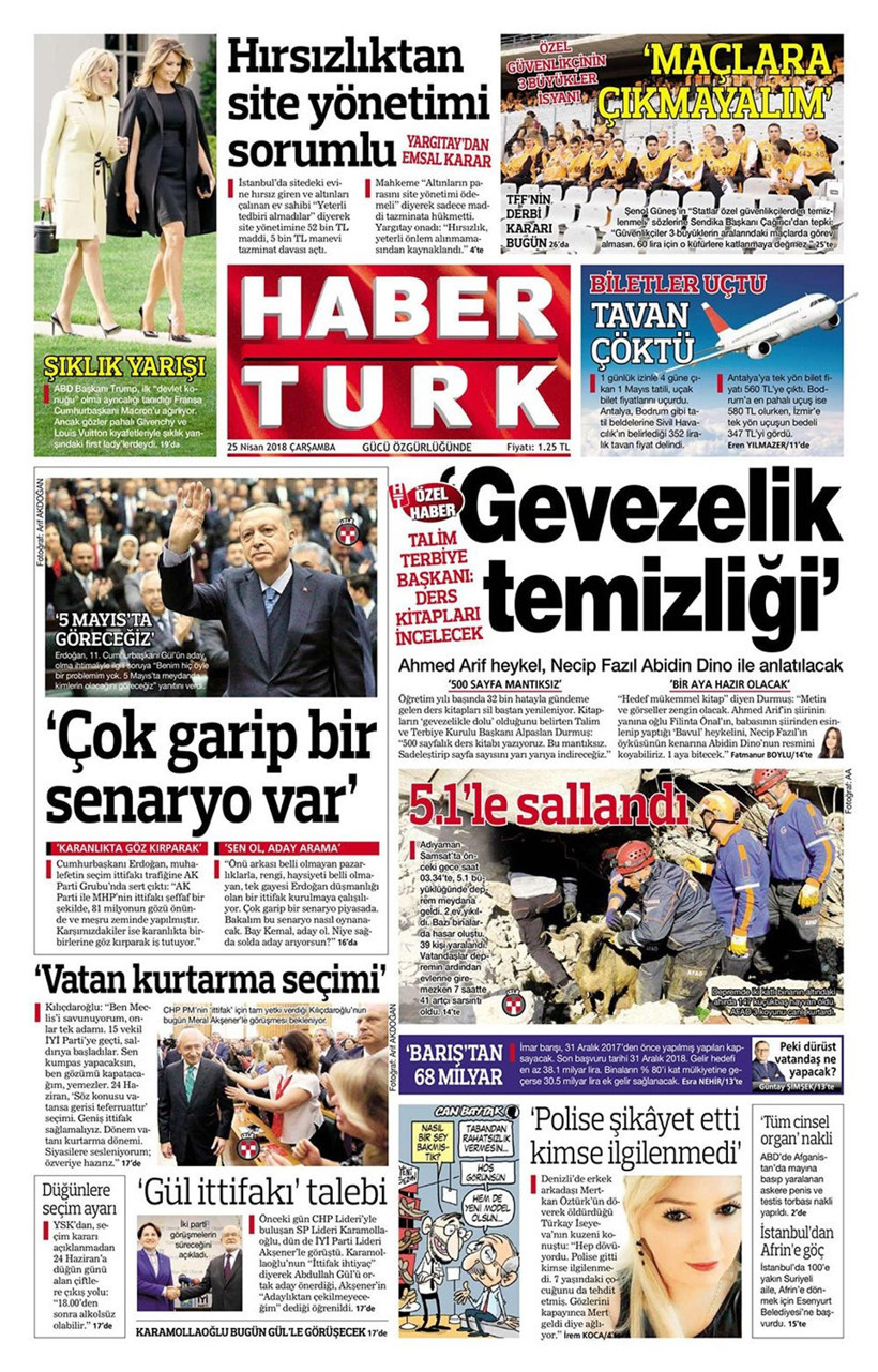 Gazete manşetleri 25 Nisan 2018 Hürriyet - Sözcü - Habertürk - Resim: 1