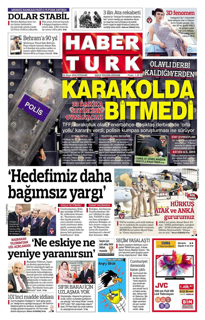 Gazete manşetleri 25 Nisan 2018 Hürriyet - Sözcü - Fanatik - Resim: 2