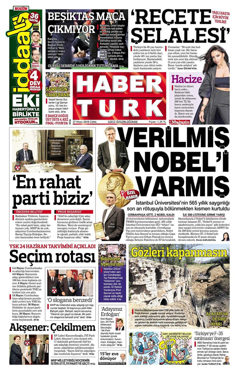 Gazete manşetleri 27 Nisan 2018 Hürriyet - Sözcü - Fanatik - Resim: 3