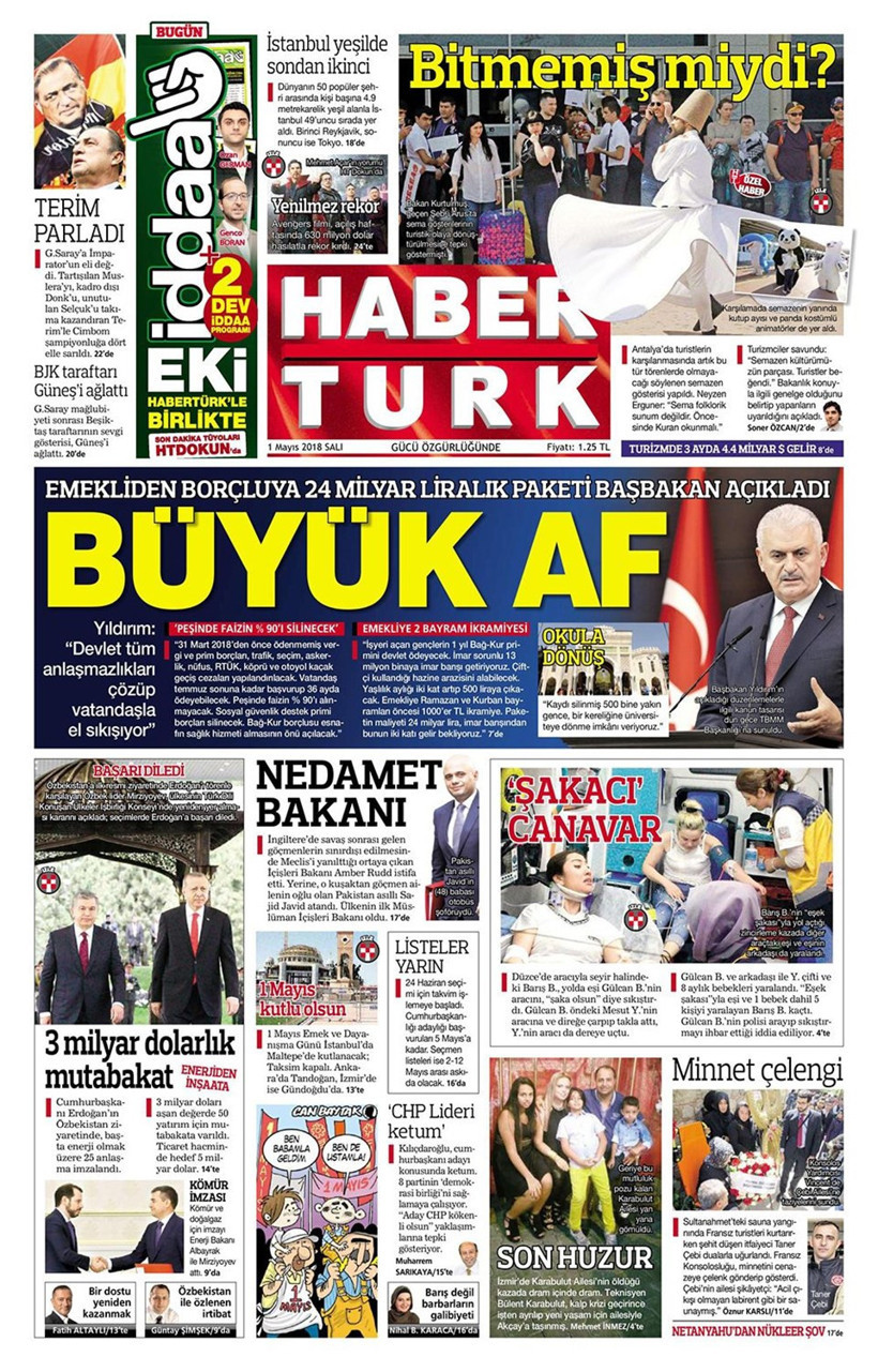 Gazete manşetleri 1 Mayıs 2018 Hürriyet - Sözcü - Posta - Resim: 1