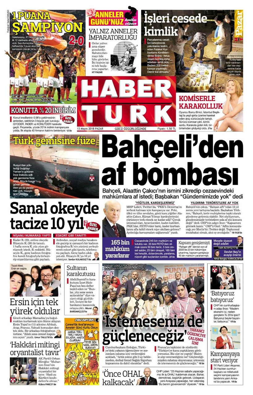 Gazete manşetleri 12 Mayıs 2018 Hürriyet - Sözcü - Fanatik - Resim: 2