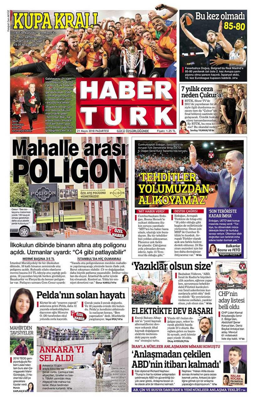 Gazete manşetleri 21 Mayıs 2018 Hürriyet - Sözcü - Fanatik - Resim: 1