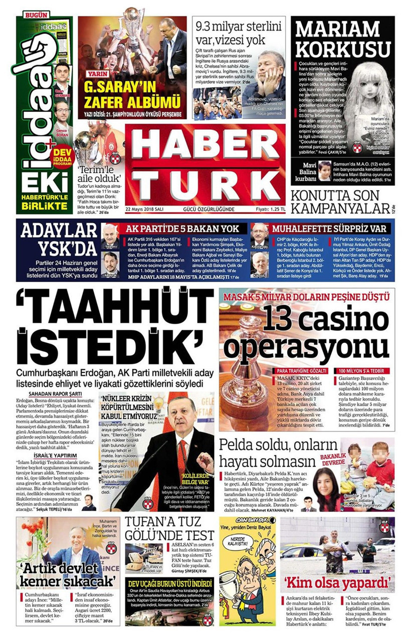 Gazete manşetleri 22 Mayıs 2018 Hürriyet - Sözcü - Habertürk - Resim: 4