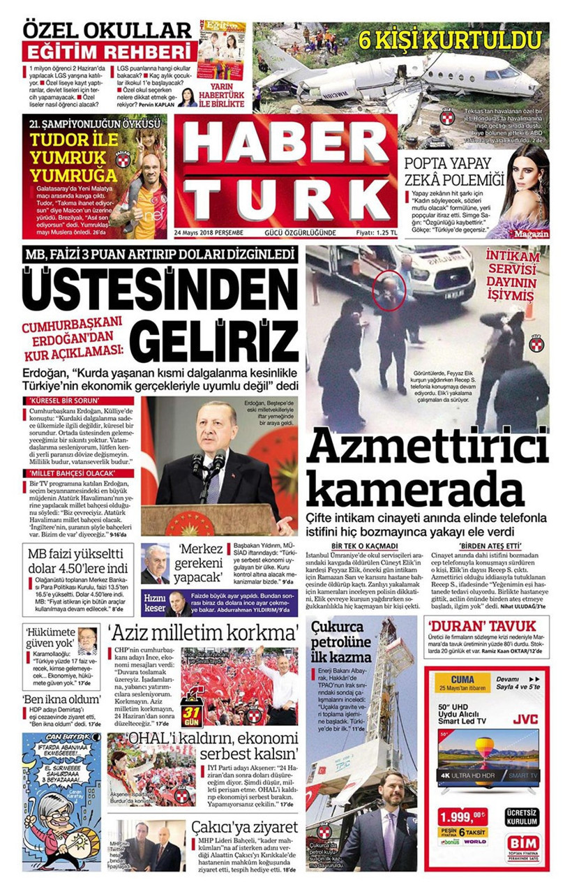 Gazete manşetleri 24 Mayıs 2018 Hürriyet - Sözcü - Habertürk - Resim: 3