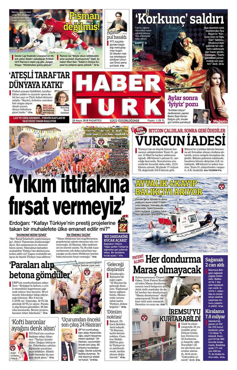 Gazete manşetleri 28 Mayıs 2018 Hürriyet - Sözcü - Habertürk - Resim: 3