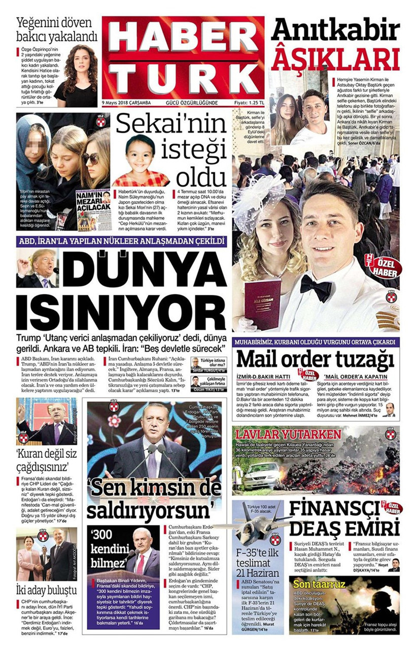 Gazete manşetleri 9 Mayıs 2018 Hürriyet - Sözcü - Habertürk - Resim: 3