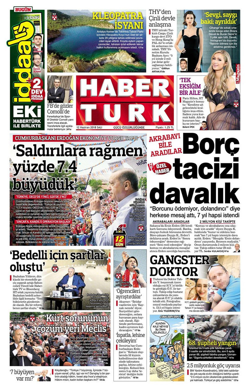 Gazete manşetleri 12 Haziran 2018 Hürriyet - Sözcü - Habertürk - Resim: 2