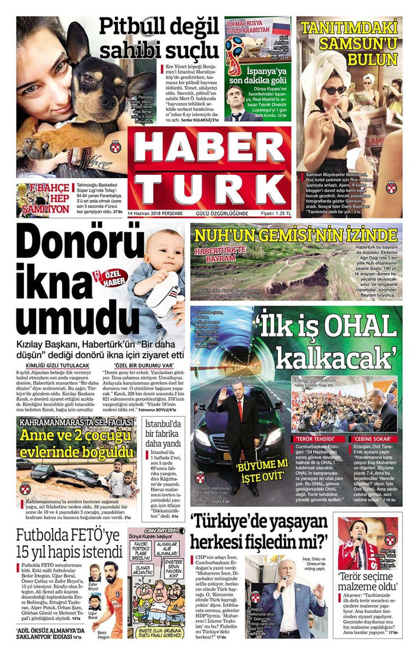 Gazete manşetleri 14 Haziran 2018 Hürriyet - Sözcü - Habertürk - Resim: 2