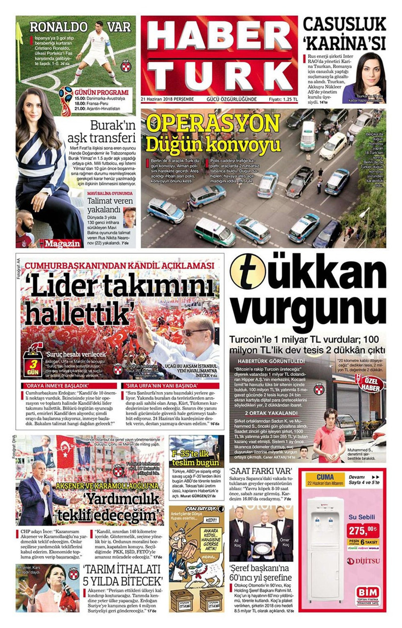 Gazete manşetleri 21 Haziran 2018 Hürriyet - Sözcü - Sabah - Resim: 3