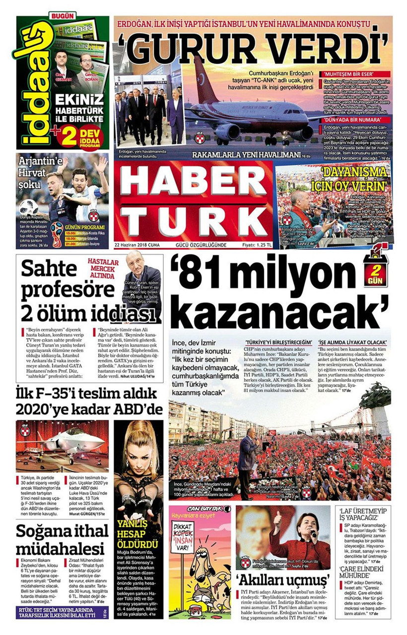 Gazete manşetleri 22 Haziran 2018 Hürriyet - Sözcü - Habertürk - Resim: 2