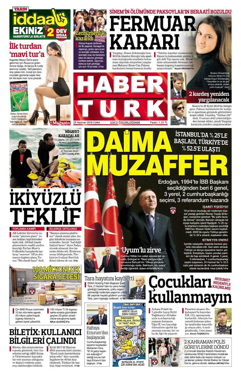 Gazete manşetleri 29 Haziran 2018 Hürriyet - Sözcü - Habertürk - Resim: 3