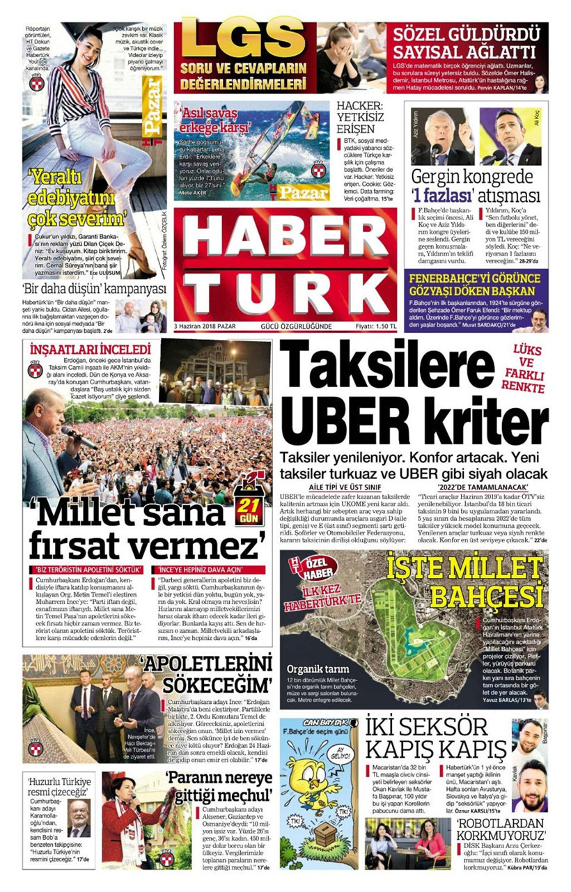 Gazete manşetleri 3 Haziran 2018 Hürriyet - Sözcü - Posta - Resim: 1