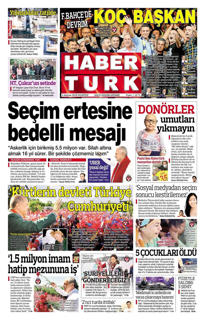 Gazete manşetleri 4 Haziran 2018 Hürriyet - Sözcü - Fanatik - Resim: 2
