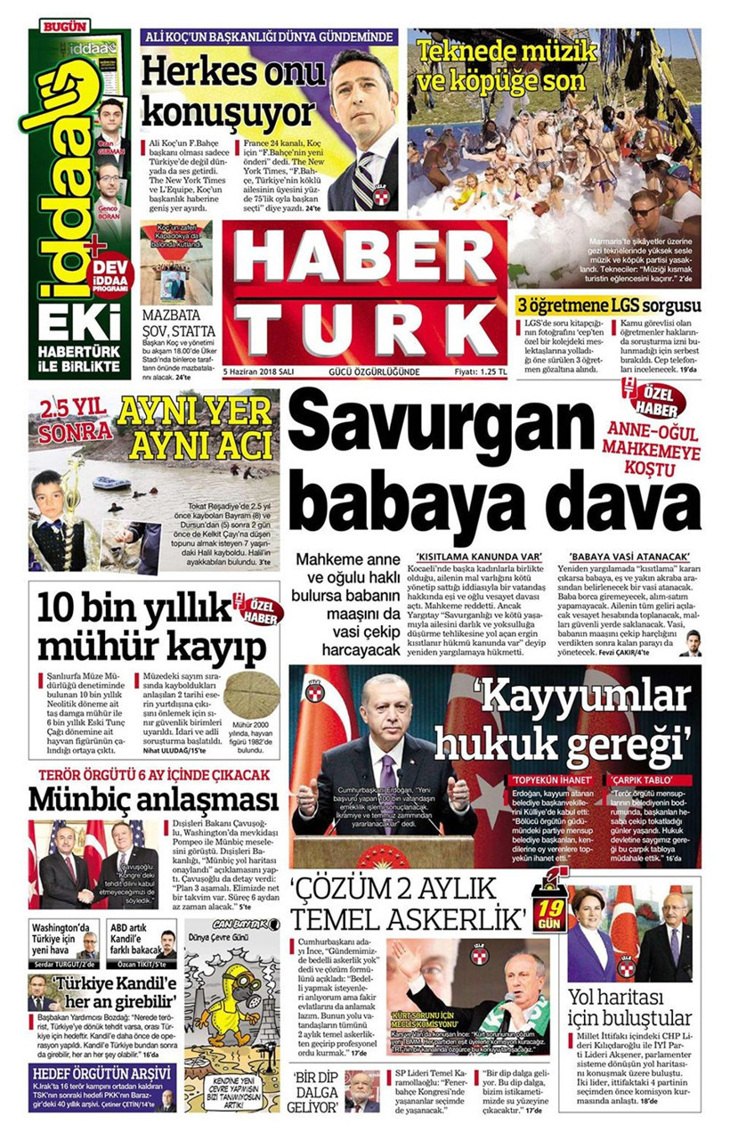 Gazete manşetleri 5 Haziran 2018 Hürriyet - Sözcü - Fanatik - Resim: 1