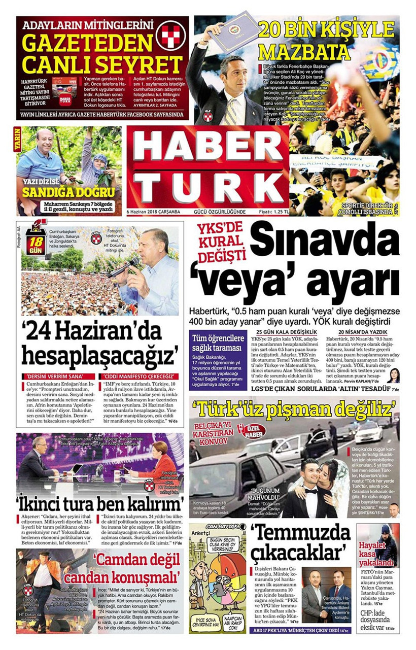 Gazete manşetleri 6 Haziran 2018 Hürriyet - Sözcü - Habertürk - Resim: 4