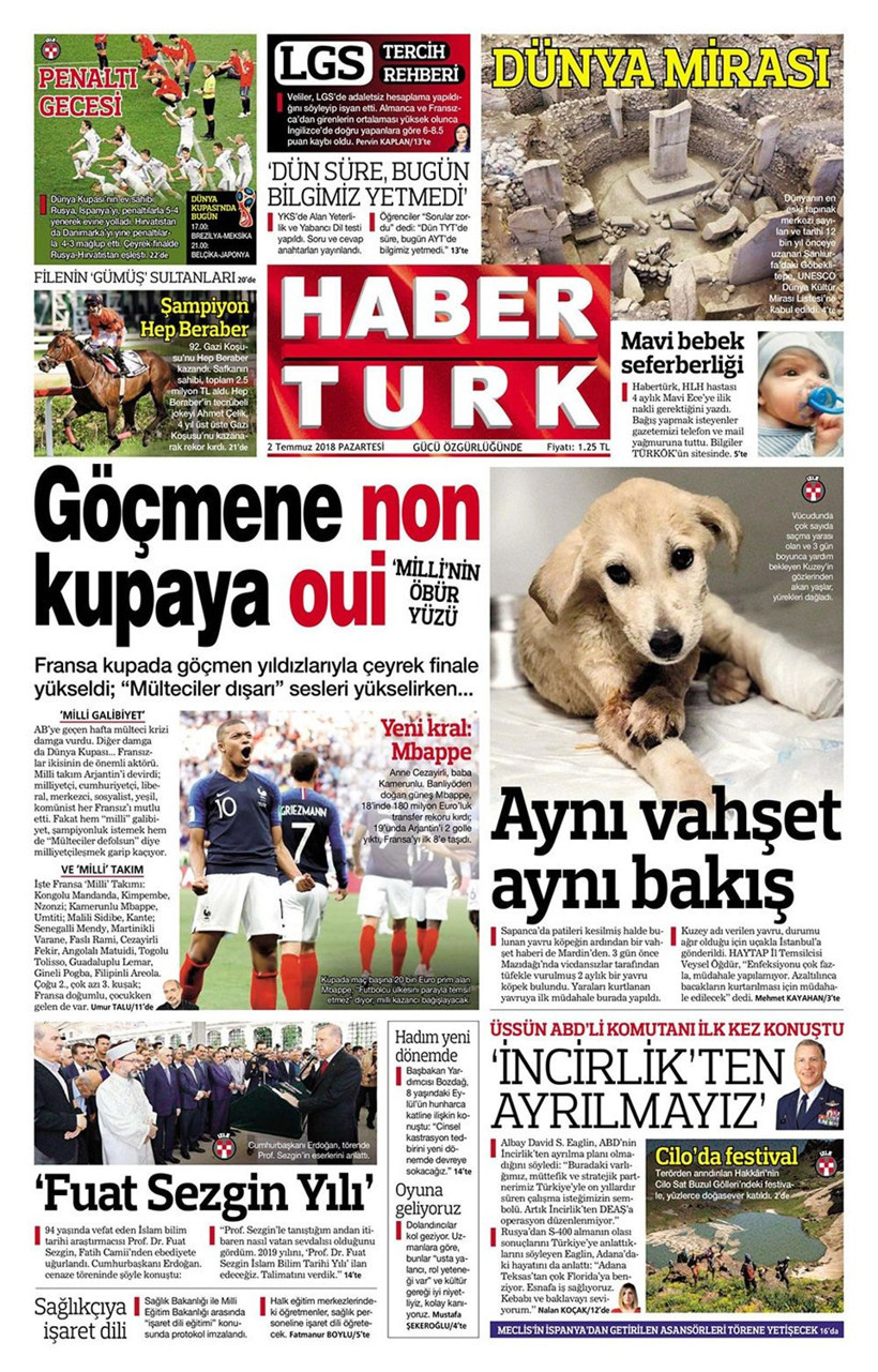 Gazete manşetleri 2 Temmuz 2018 Hürriyet - Sözcü - Habertürk - Resim: 1