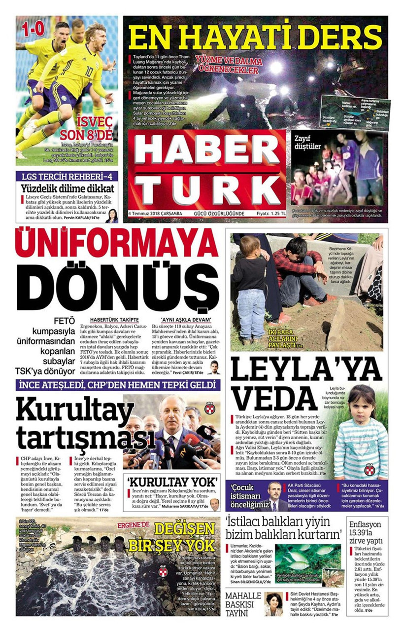 Gazete manşetleri 4 Temmuz 2018 Hürriyet - Sözcü - Habertürk - Resim: 4