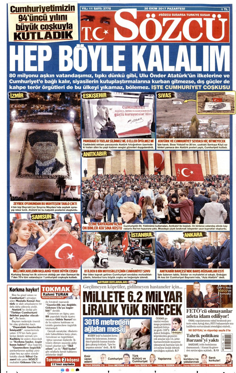 Gazete manşetleri Hürriyet - Fanatik - Habertürk 30 Ekim 2017 - Resim: 3