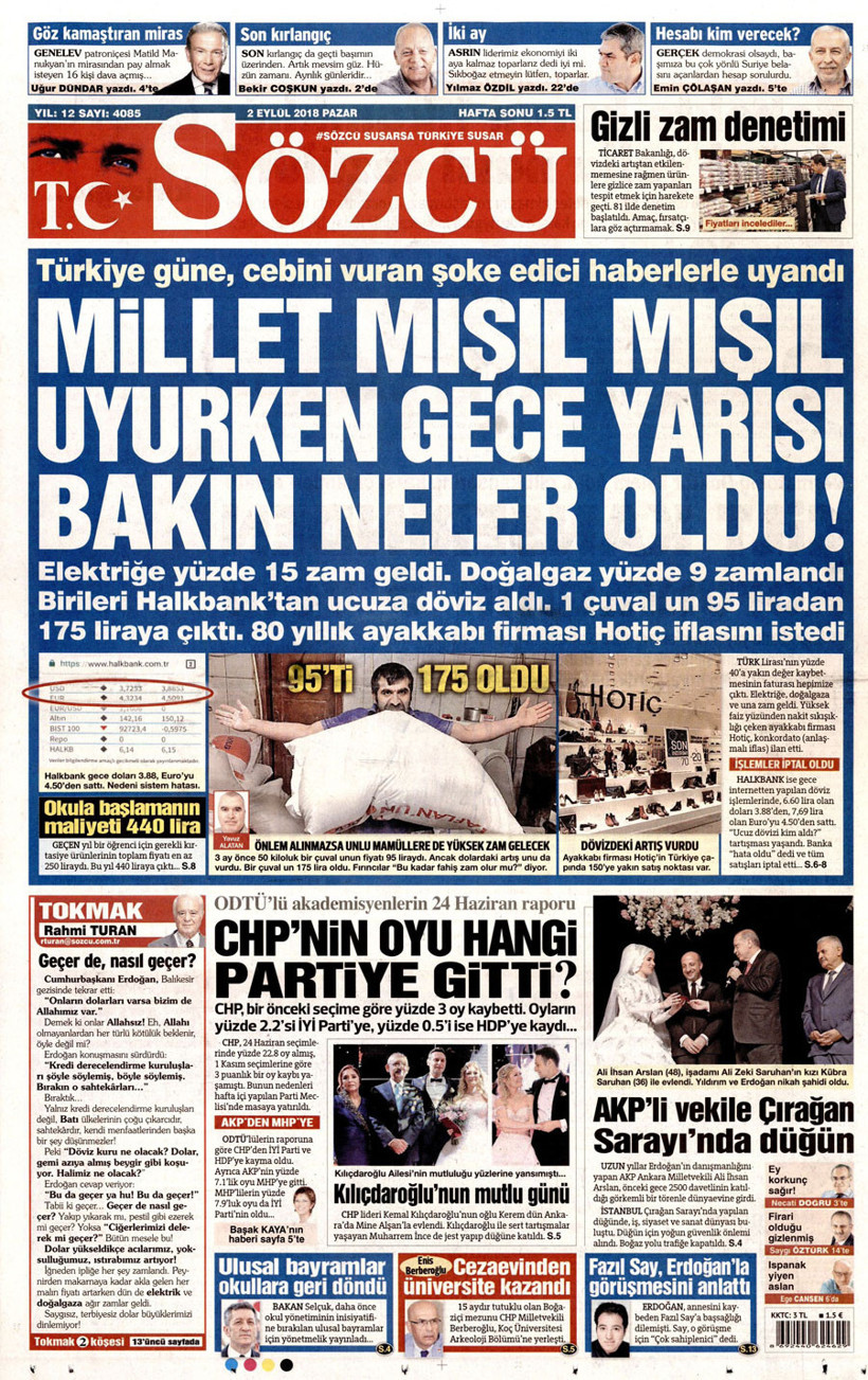 Gazete manşetleri 2 Eylül 2018 Sabah - Hürriyet - Milliyet - Sözcü - Resim: 3