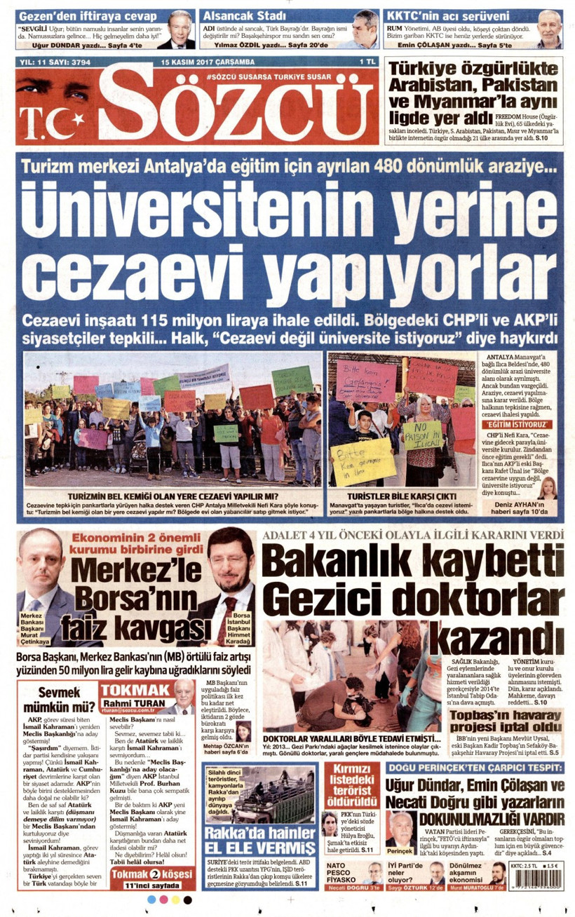 Gazete manşetleri Sözcü - Fanatik - Hürriyet 15 Kasım 2017  - Resim: 2