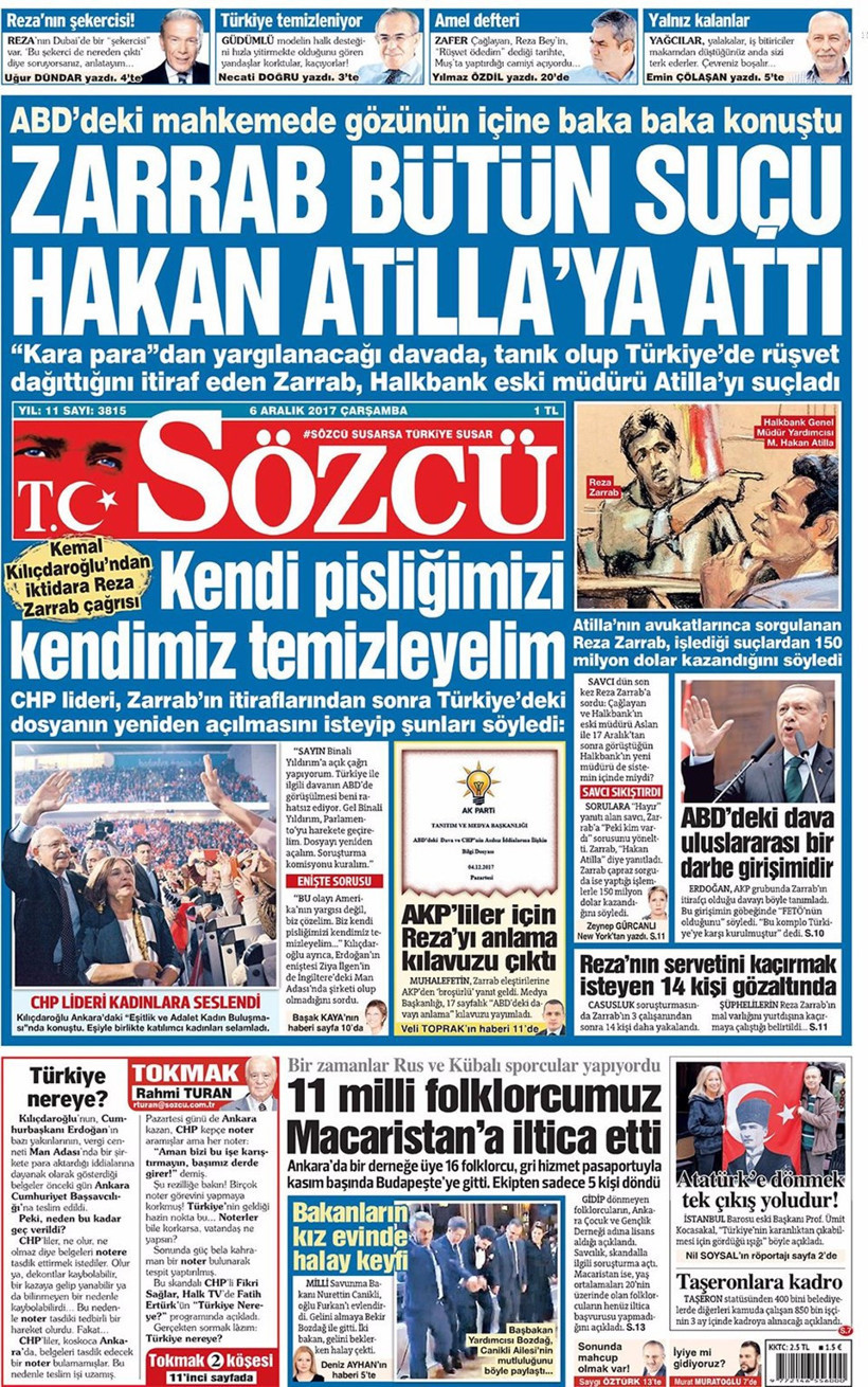 Gazete manşetleri Sözcü - Hürriyet - Habertürk 6 Aralık 2017 - Resim: 4