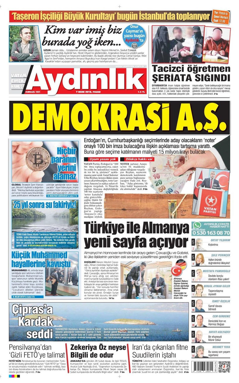 Gazete manşetleri Hürriyet - Sözcü- Sabah 7 Ocak 2018 - Resim: 4