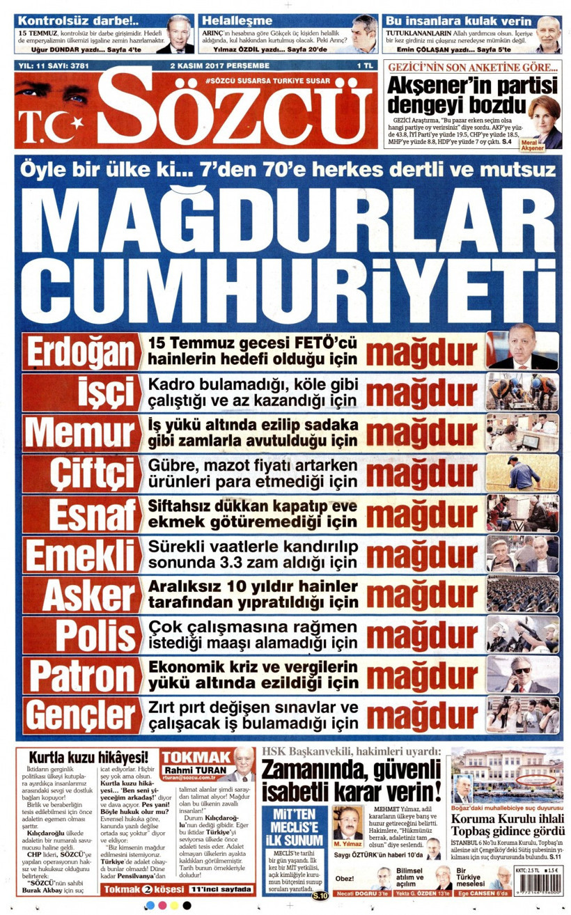 Gazete manşetleri Sözcü - Fanatik - Hürriyet 2 Kasım 2017 - Resim: 4