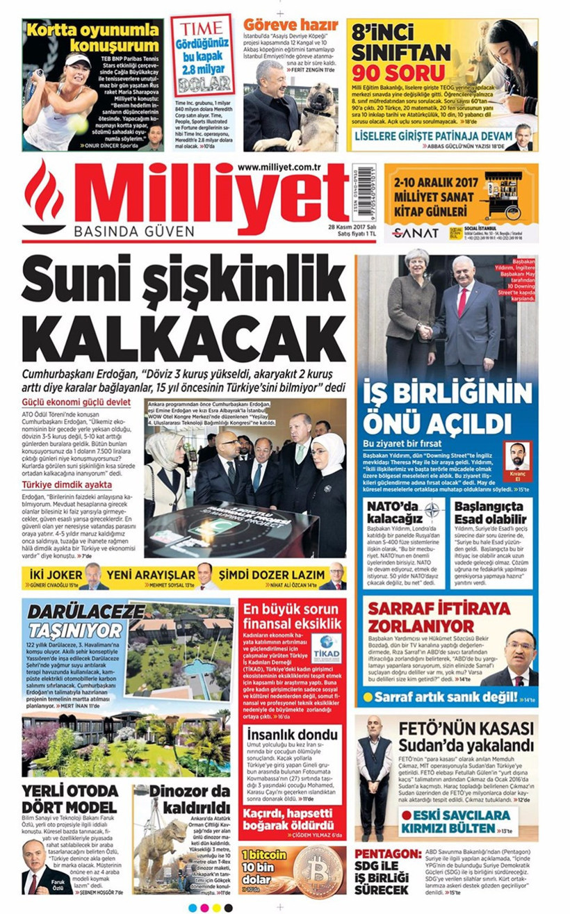 Gazete manşetleri Sözcü - Hürriyet - Milliyet 28 Kasım 2017 - Resim: 2