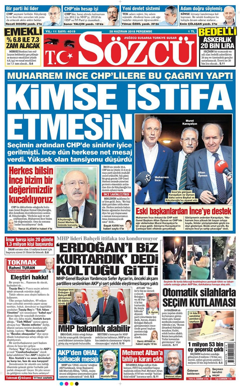 Gazete manşetleri 28 Haziran 2018 Hürriyet - Sözcü - Habertürk - Resim: 4