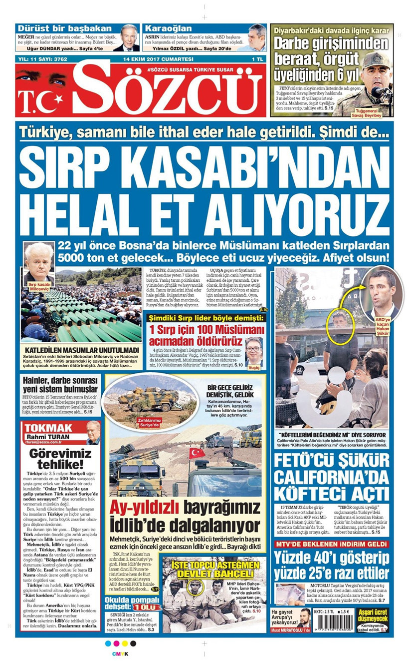 Gazete manşetleri Sözcü - Fanatik - Hürriyet 14 Ekim 2017 - Resim: 4