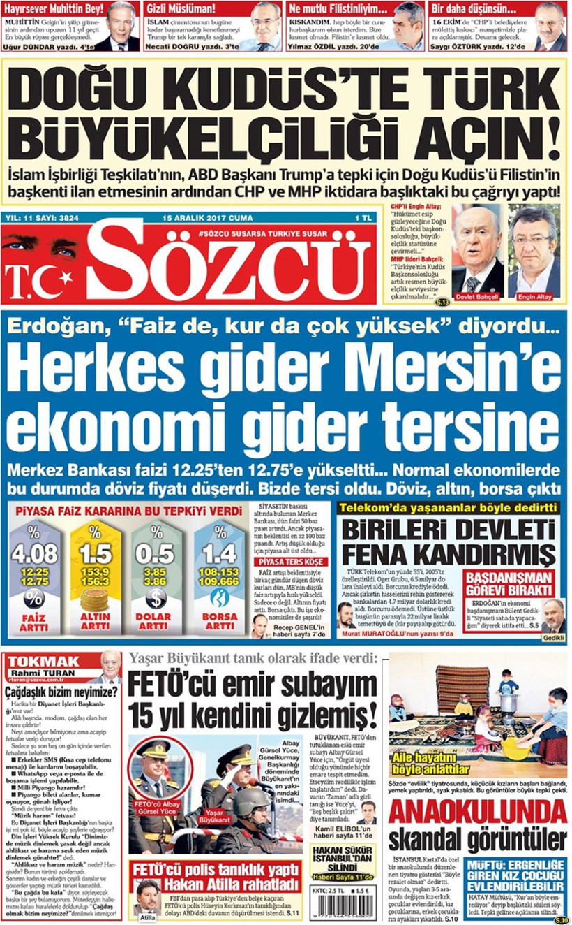 Gazete manşetleri Hürriyet - Sözcü - Sabah 15 Aralık 2017 - Resim: 4