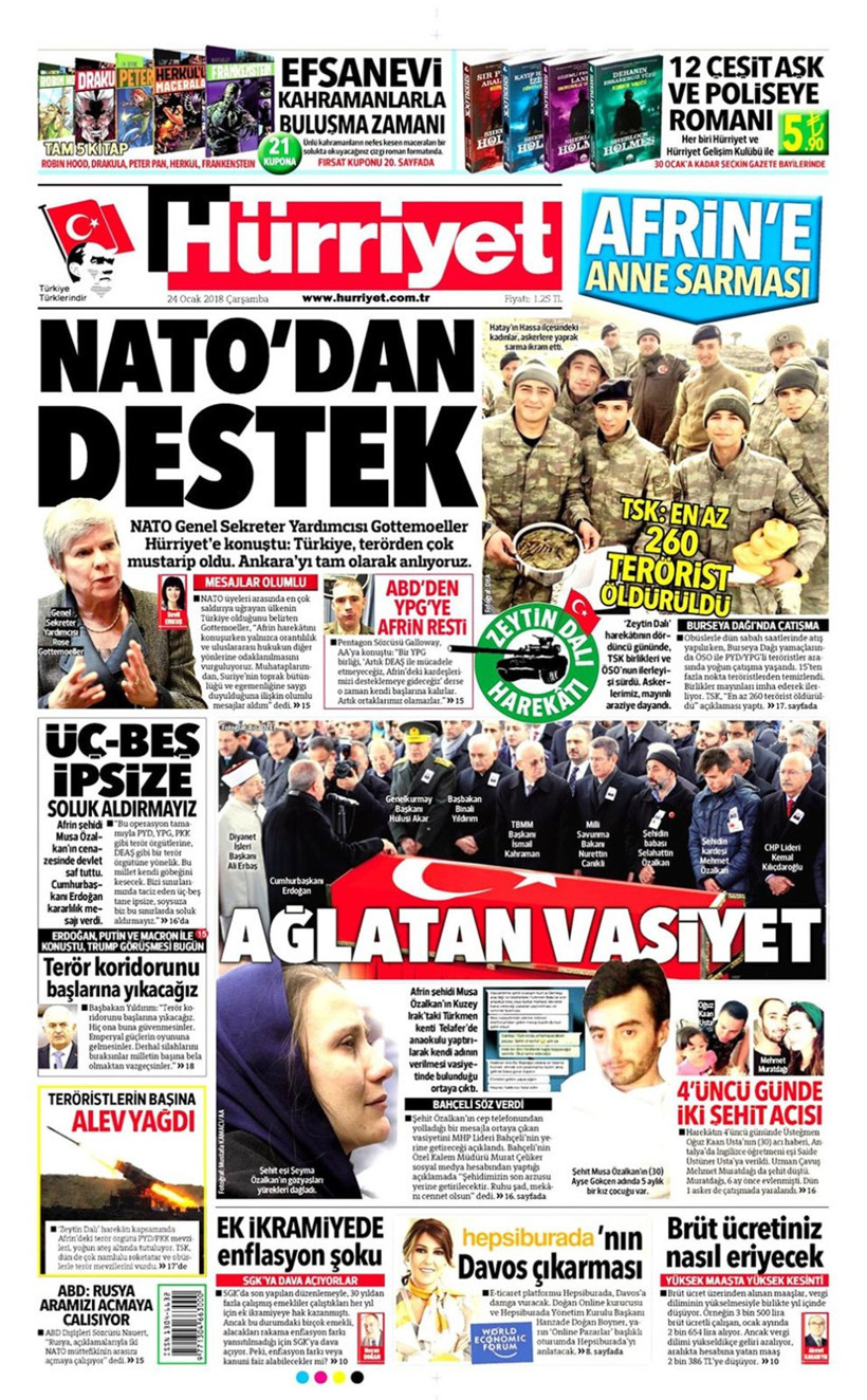 Gazete manşetleri Habertürk - Sözcü - Hürriyet 24 Ocak 2018 - Resim: 1