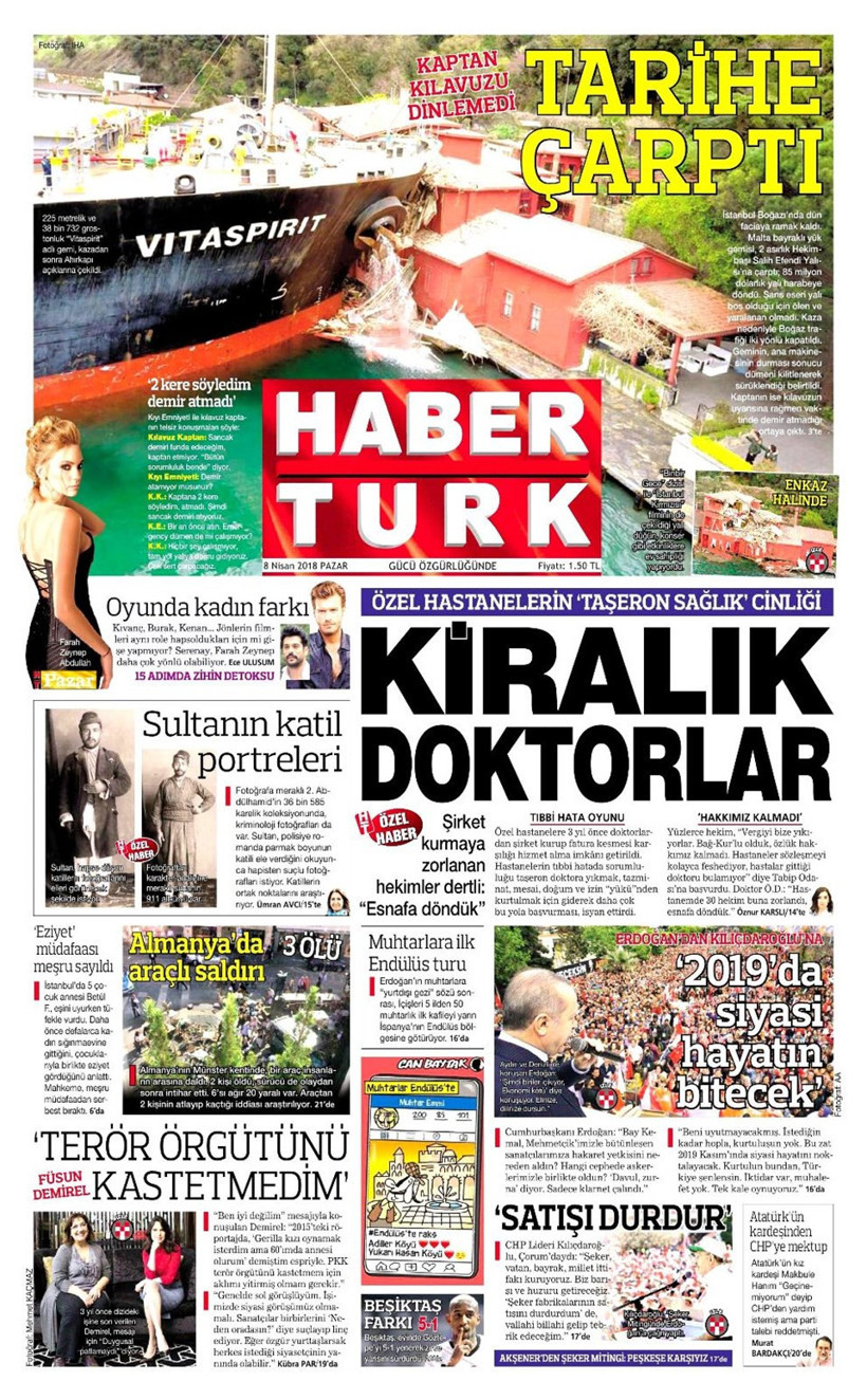 Gazete manşetleri 8 Nisan 2018 Hürriyet - Sözcü - Posta - Resim: 1