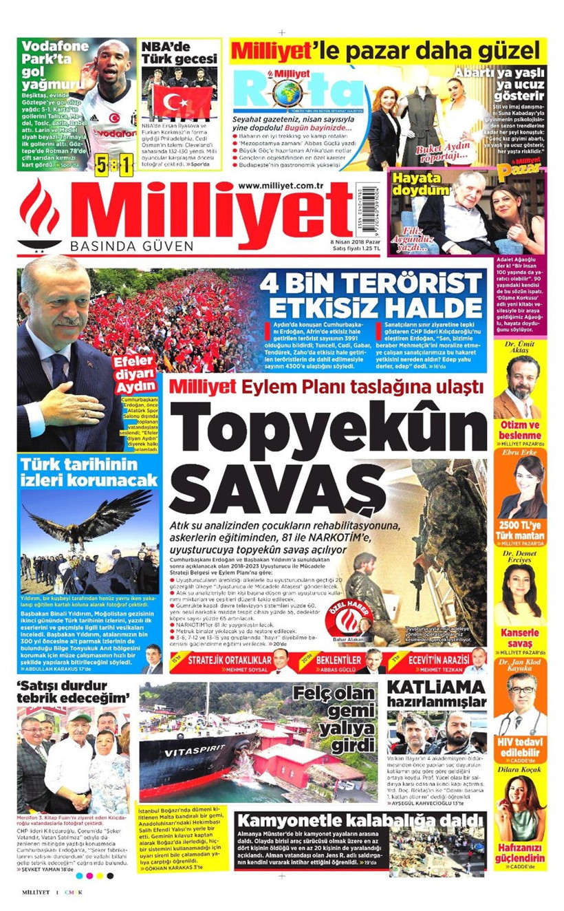 Gazete manşetleri 8 Nisan 2018 Hürriyet - Sözcü - Posta - Resim: 2