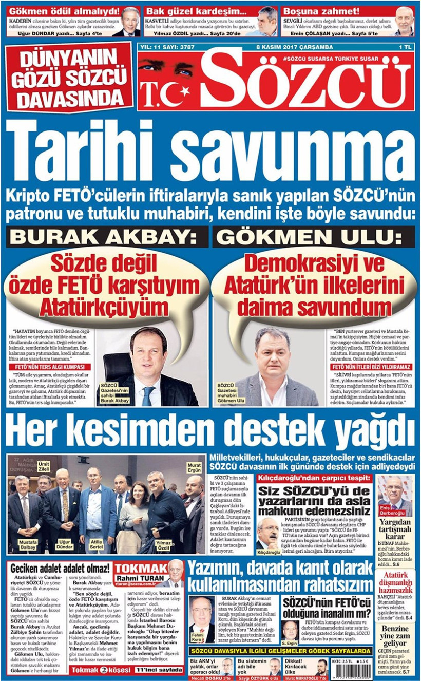 Gazete manşetleri Sözcü - Hürriyet - Habertürk 8 Kasım 2017 - Resim: 3