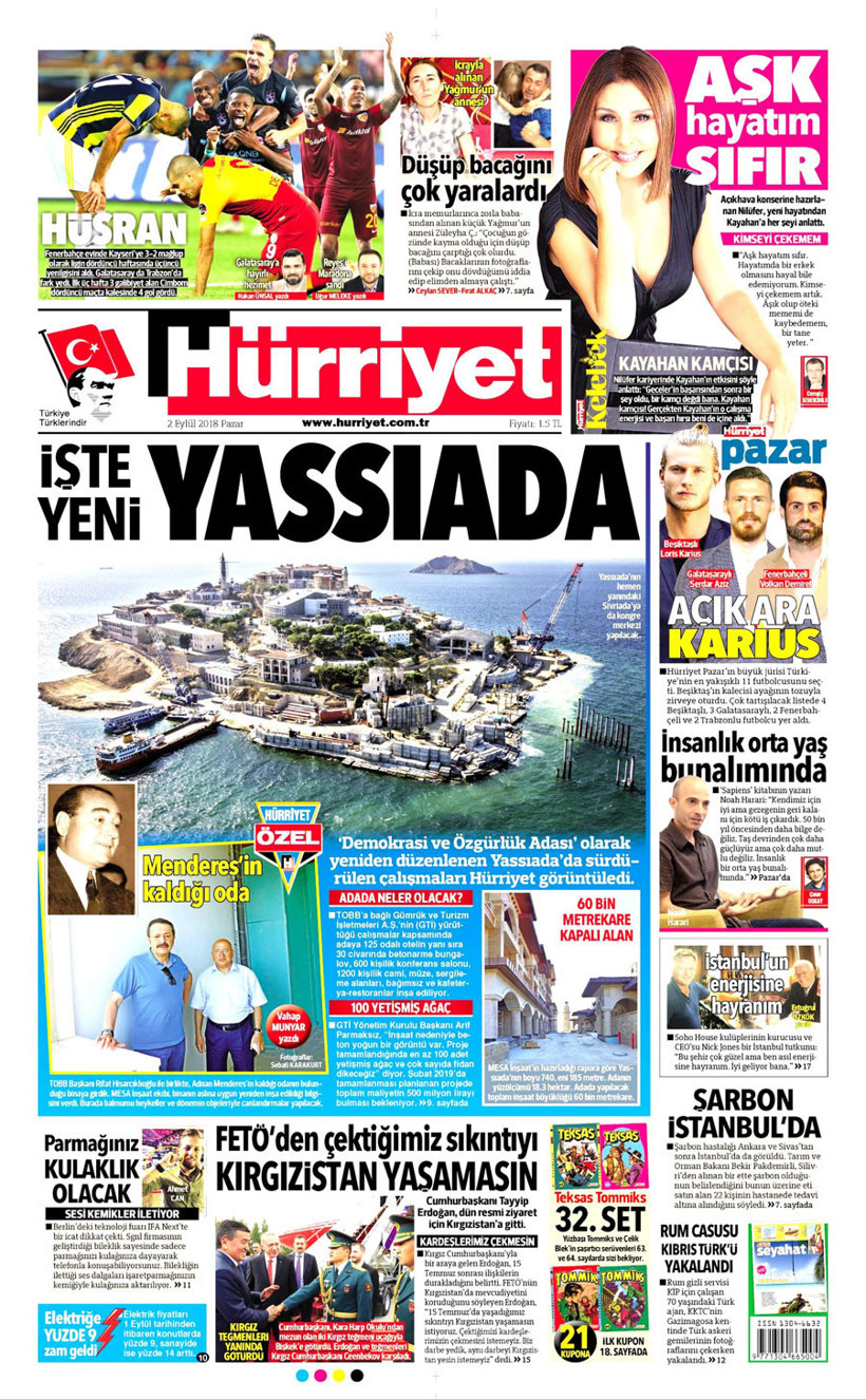 Gazete manşetleri 2 Eylül 2018 Sabah - Hürriyet - Milliyet - Sözcü - Resim: 1