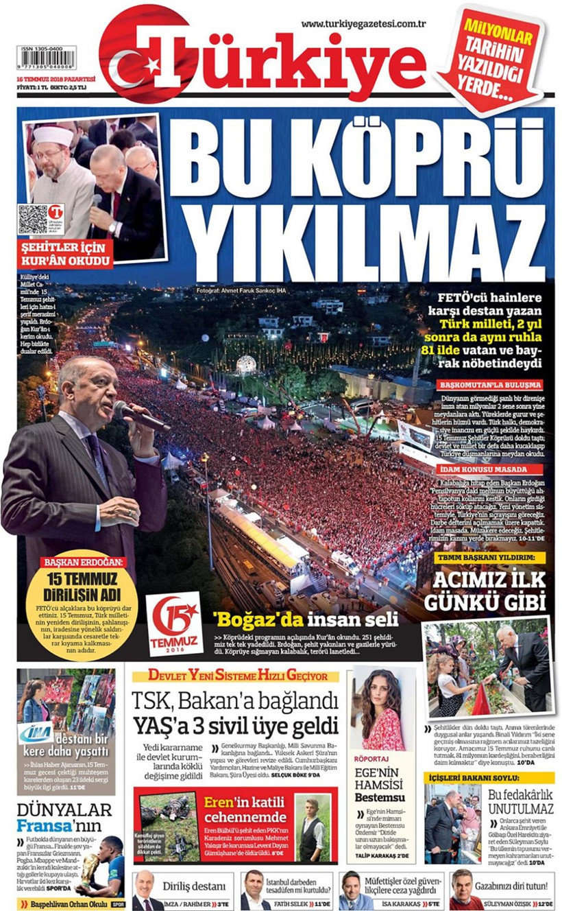 Gazete manşetleri 16 Temmuz 2018 Hürriyet - Sözcü - Sabah - Resim: 4