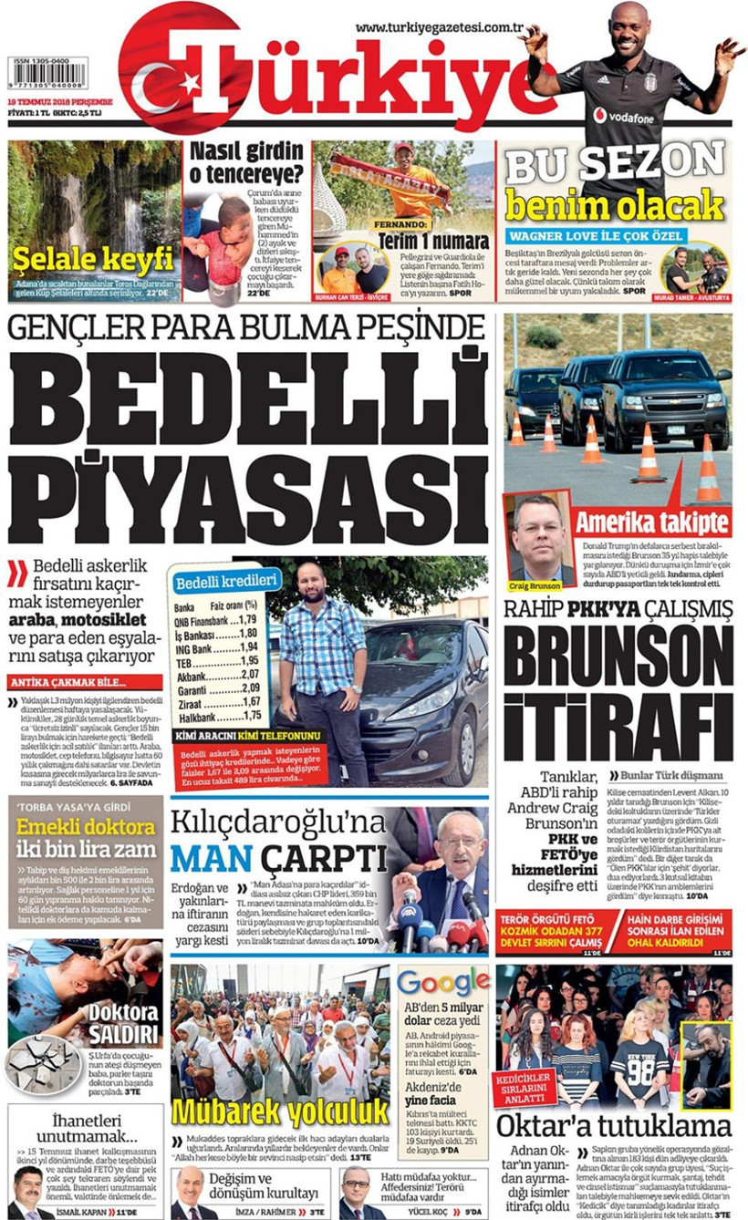 Gazete manşetleri 19 Temmuz 2018 Hürriyet - Posta - Sabah - Resim: 4