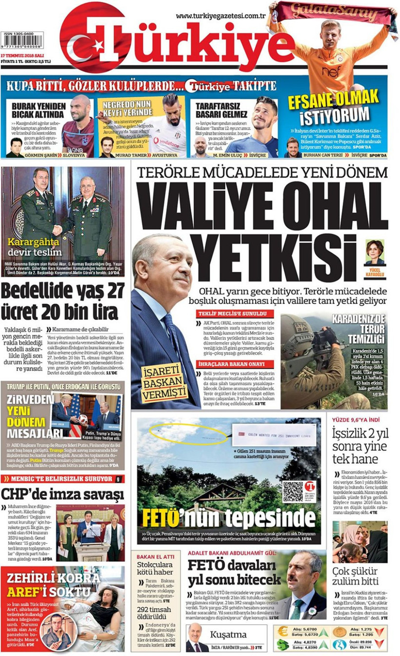 Gazete manşetleri 17 Temmuz 2018 Hürriyet - Sözcü - Sabah - Resim: 4