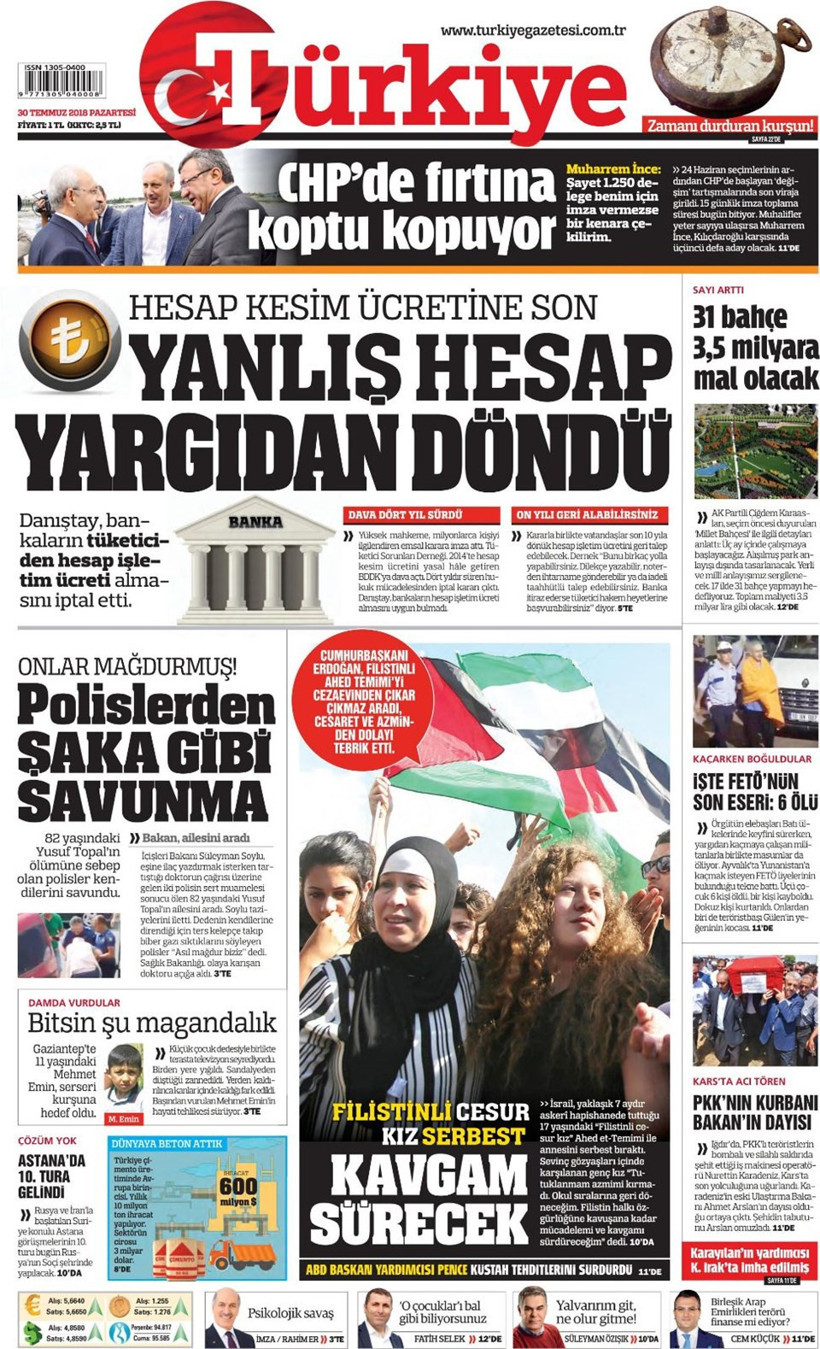 Gazete manşetleri 30 Temmuz 2018 Hürriyet - Posta - Sabah - Resim: 4