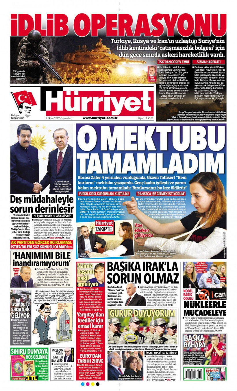 Gazete manşetleri Hürriyet - Fanatik - Milliyet 7 Ekim 2017 - Resim: 1