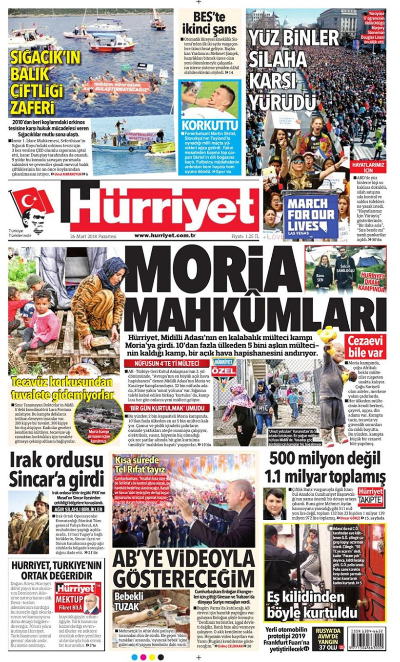 Gazete manşetleri 26 Mart 2018 Hürriyet - Sözcü - Fanatik - Resim: 3